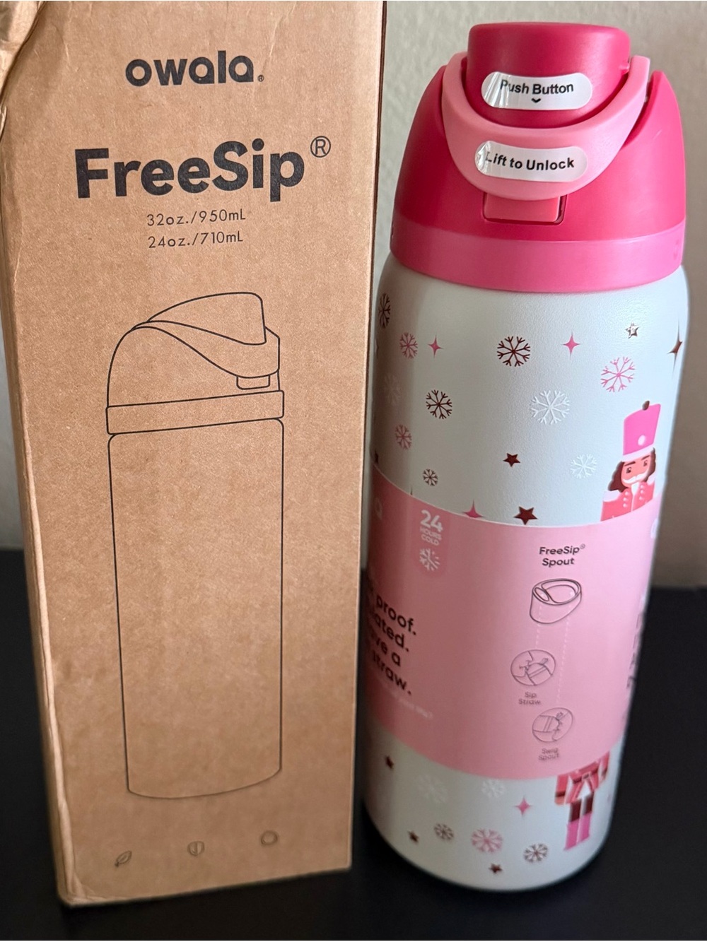 Owala FreeSip Pink & White Insulated Water Bottle special edition